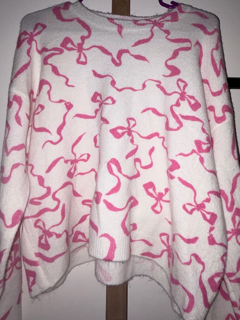 CeCe White Sweater with Pink Bow Print